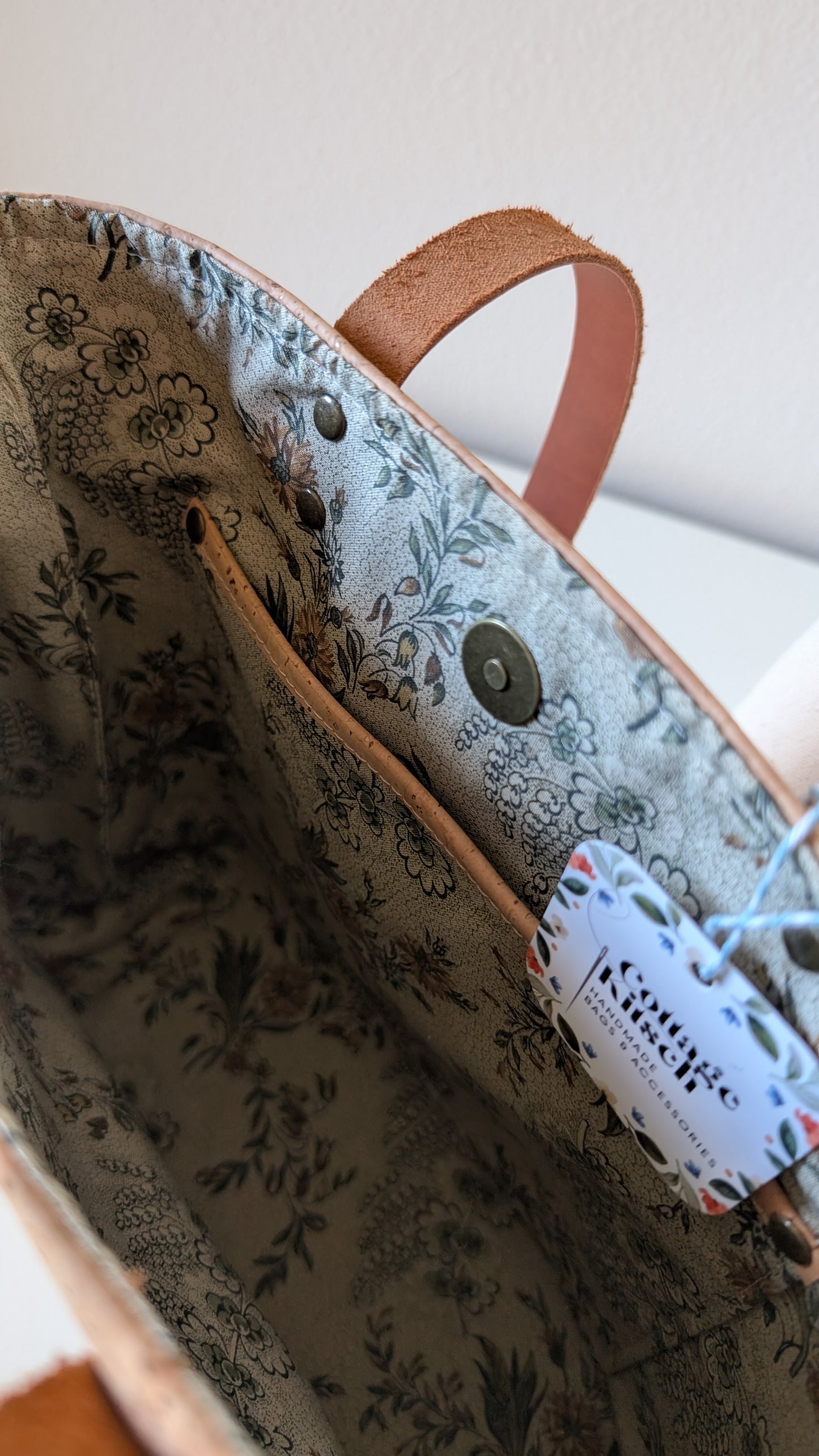 Natural Cork Tote - Green Paisley