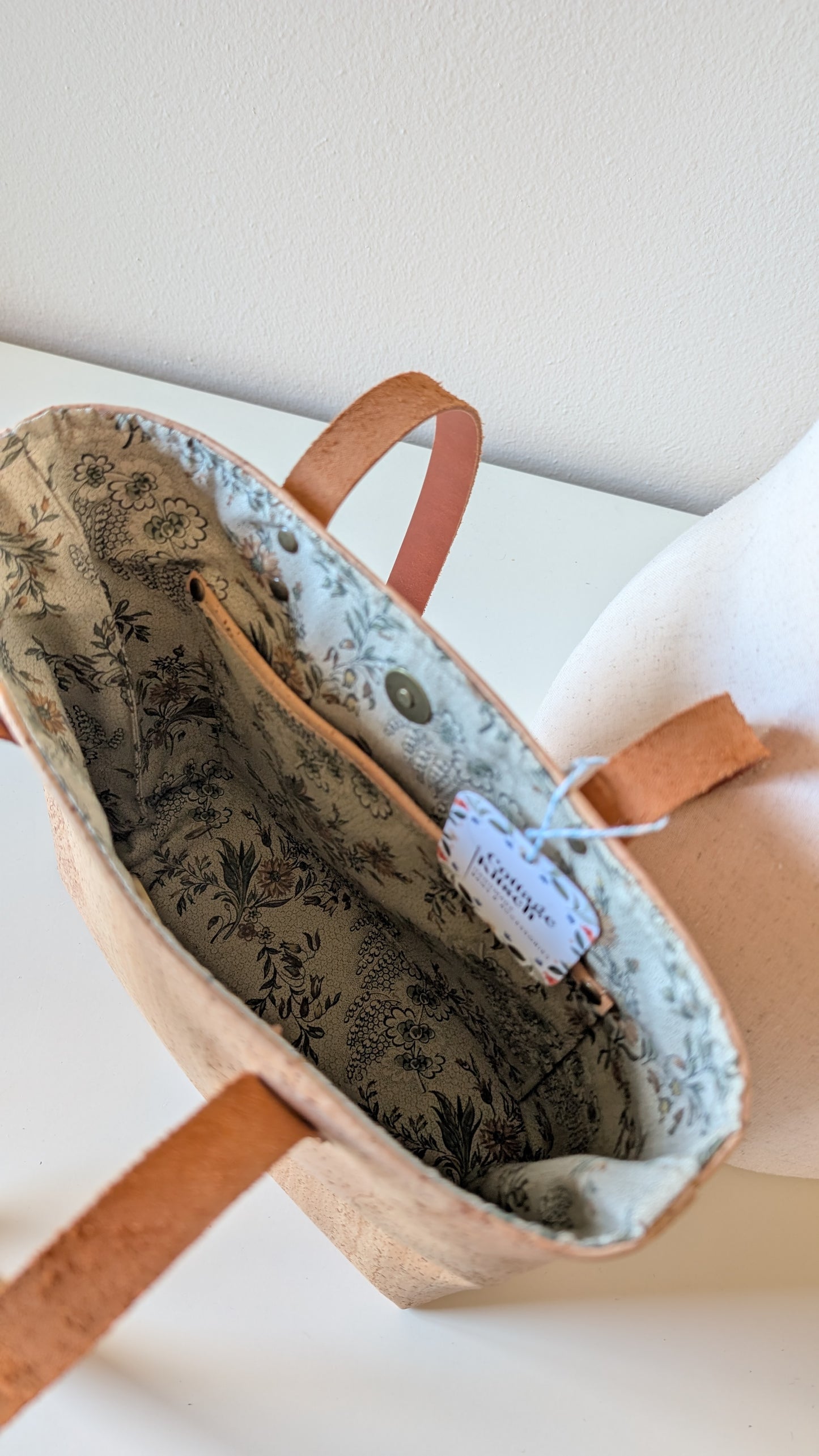 Natural Cork Tote - Green Paisley