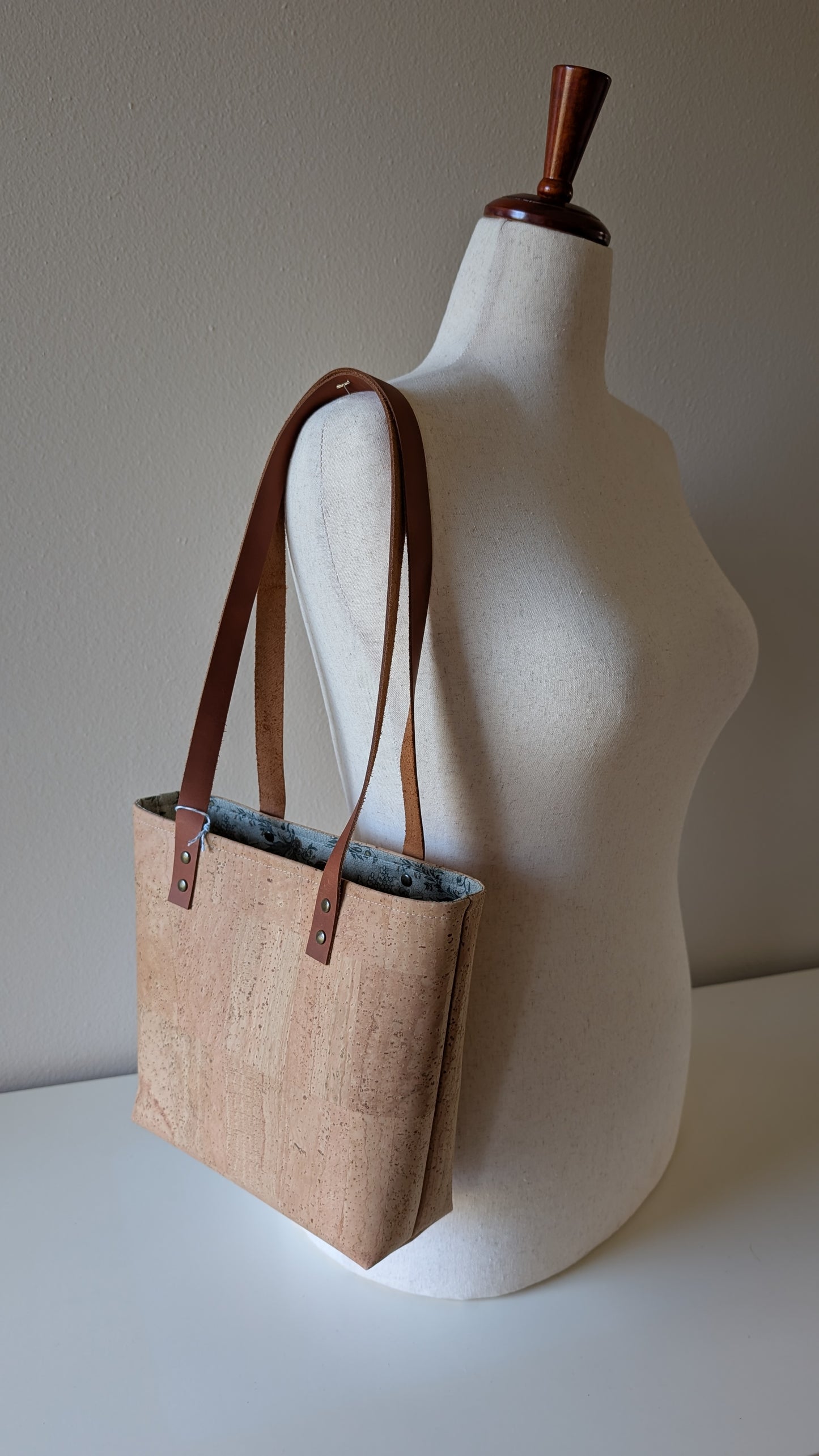 Natural Cork Tote - Green Paisley